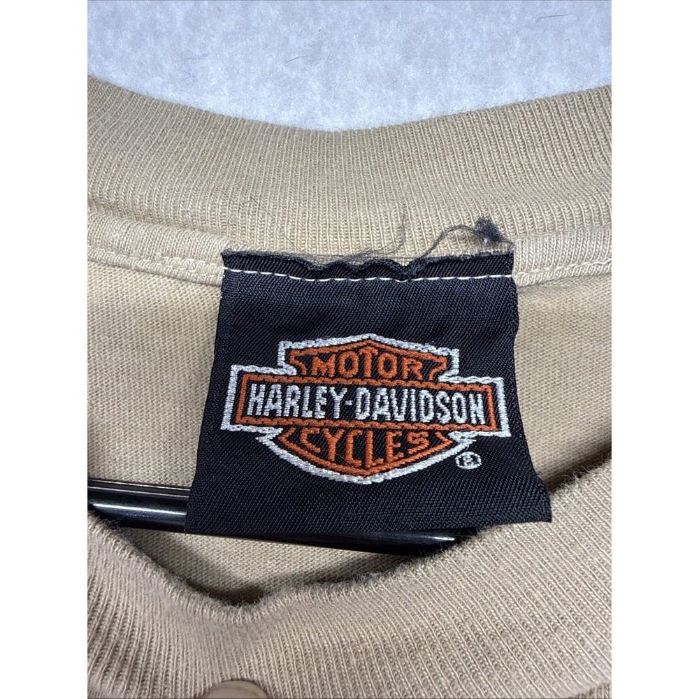 Vintage 1998 Harley Davidson Genoa Ohio T Shirt Hanes Beefy-T Tan Mens Large - Picture 13 of 16